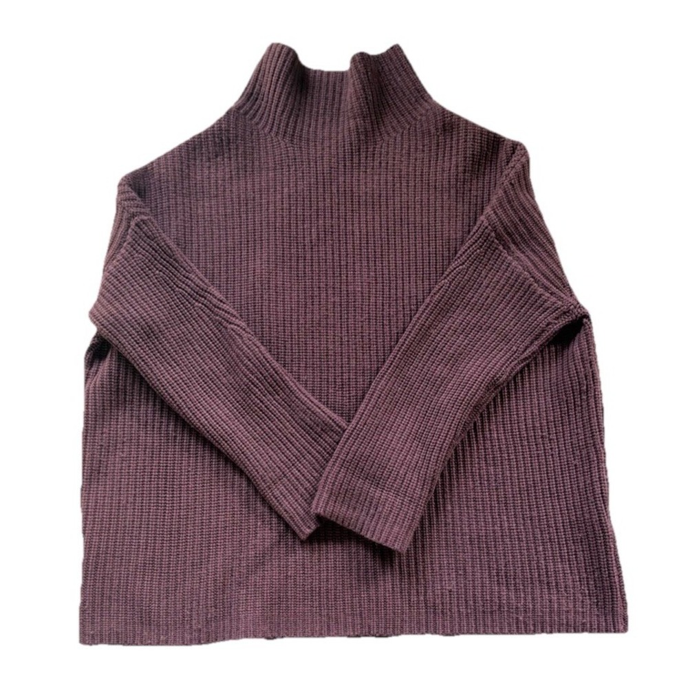 NAADAM Wool/Cashmere Plum Mock Neck Ribbed Sweater L Luxury